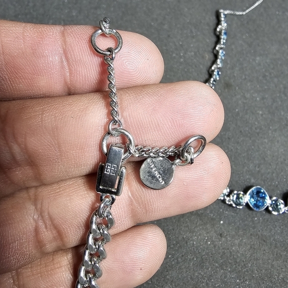 Lot Of 2 Silver Tone Givenchy Ladies Stackable Necklaces With Blue Crystals show - Picture 5 of 7